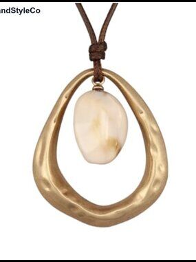 Boho Long Leather Necklace Women Natural Stone Pendant Gold Teardrop Vintage